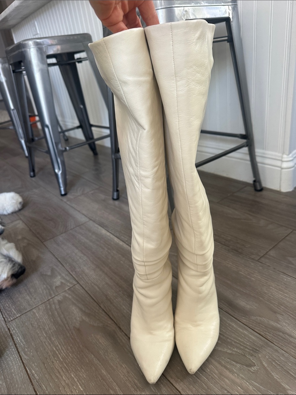 Women’s Cream Knee-High Pointed Toe Boots